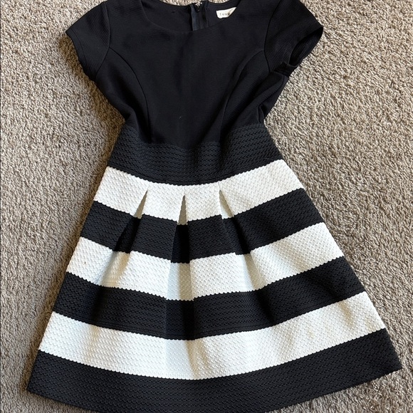 Elegant Striped Black and White Kids Dress - Picture 1 of 5